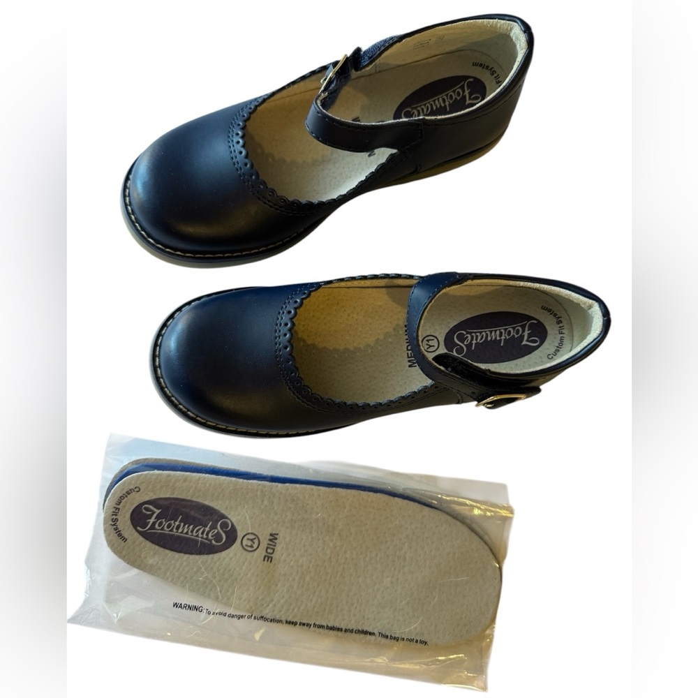 Kids Footmates Navy Blue Leather ALLIE Mary Jane’s | Y1 | NWT | IOB